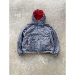 Nike Jacket Youth Large 12-14 Gray Red Hooded Puffer Fleece Lined Winter Y2k Uni